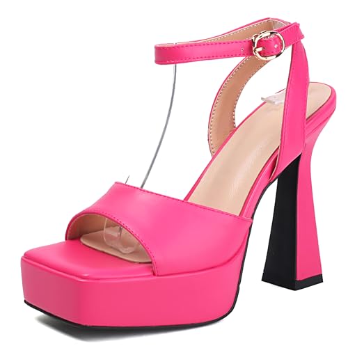 Lroey Reoly Damen Hohen Blockabsatz Sandals mit Plateau Square Toe Abendschuhe Ls867 Rose-Rot Gr 38 EU Lroey Reoly Damen Hohen Blockabsatz Sandals mit Plateau Square Toe Abendschuhe Ls867 Rose-Rot Gr 38 EU von Lroey Reoly