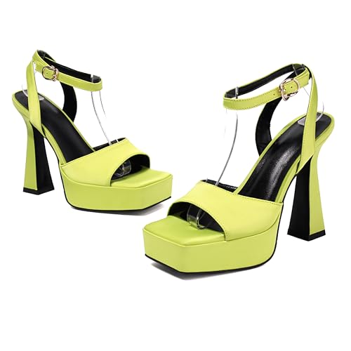 Lroey Reoly Damen Hohen Blockabsatz Sandals mit Plateau Square Toe Abendschuhe Ls868 Gelb Gr 41 EU von Lroey Reoly