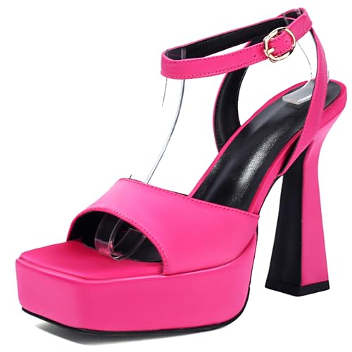 Lroey Reoly Damen Hohen Blockabsatz Sandals mit Plateau Square Toe Abendschuhe Ls868 Rose-Rot Gr 40 EU Lroey Reoly Damen Hohen Blockabsatz Sandals mit Plateau Square Toe Abendschuhe Ls868 Rose-Rot Gr 40 EU von Lroey Reoly