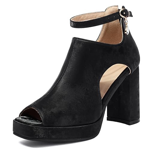 Lroey Reoly Damen Hohen Blockabsatz Sandals mit Plateau Square Toe Daily Schuhe Ls1042 Schwarz Gr 38 EU von Lroey Reoly