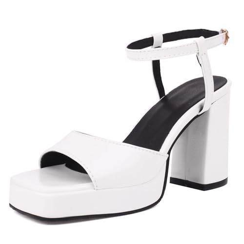 Lroey Reoly Damen Hohen Blockabsatz Sandals mit Plateau Square Toe Kleid Sandale Ls1080 Weiß Gr 41 EU Lroey Reoly Damen Hohen Blockabsatz Sandals mit Plateau Square Toe Kleid Sandale Ls1080 Weiß Gr 41 EU von Lroey Reoly