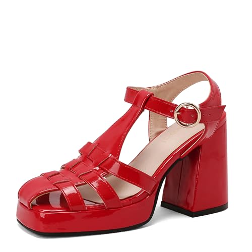 Lroey Reoly Damen Hohen Blockabsatz Sandals mit Plateau Square Toe Kleid Sandale Ls893 Rot Gr 40 EU Lroey Reoly Damen Hohen Blockabsatz Sandals mit Plateau Square Toe Kleid Sandale Ls893 Rot Gr 40 EU von Lroey Reoly