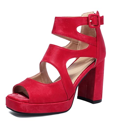 Lroey Reoly Damen Hohen Blockabsatz Sandals mit Plateau Square Toe Party Schuhe Ls1015 Rot Gr 38 EU Lroey Reoly Damen Hohen Blockabsatz Sandals mit Plateau Square Toe Party Schuhe Ls1015 Rot Gr 38 EU von Lroey Reoly