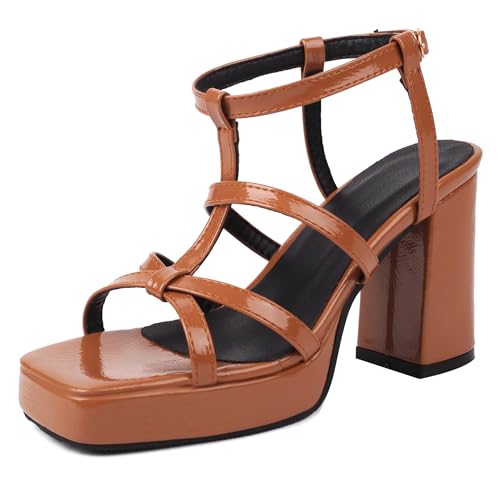 Lroey Reoly Damen Hohen Blockabsatz Sandals mit Plateau Square Toe Party Schuhe Ls1077 Braun Gr 42 EU Lroey Reoly Damen Hohen Blockabsatz Sandals mit Plateau Square Toe Party Schuhe Ls1077 Braun Gr 42 EU von Lroey Reoly