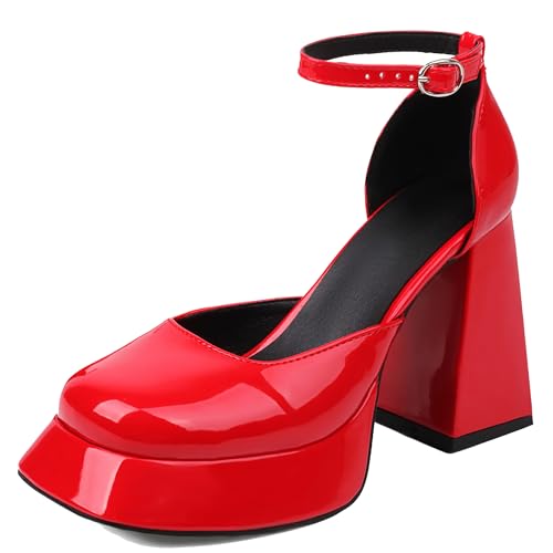 Lroey Reoly Damen Hohen Blockabsatz Sandals mit Plateau Square Toe Party Schuhe Ls762 Rot Gr 38 EU Lroey Reoly Damen Hohen Blockabsatz Sandals mit Plateau Square Toe Party Schuhe Ls762 Rot Gr 38 EU von Lroey Reoly