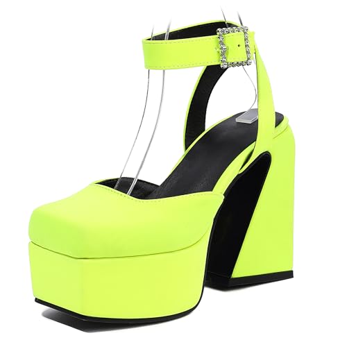 Lroey Reoly Damen Hohen Blockabsatz Sandals mit Plateau Square Toe Party Schuhe Ls765 Grün Gr 42 EU Lroey Reoly Damen Hohen Blockabsatz Sandals mit Plateau Square Toe Party Schuhe Ls765 Grün Gr 42 EU von Lroey Reoly