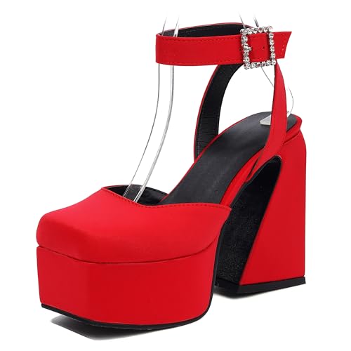 Lroey Reoly Damen Hohen Blockabsatz Sandals mit Plateau Square Toe Party Schuhe Ls765 Rot Gr 38 EU Lroey Reoly Damen Hohen Blockabsatz Sandals mit Plateau Square Toe Party Schuhe Ls765 Rot Gr 38 EU von Lroey Reoly