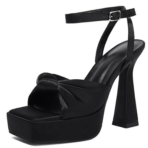 Lroey Reoly Damen Hohen Blockabsatz Sandals mit Plateau Square Toe Party Schuhe Ls864 Schwarz Gr 37 EU von Lroey Reoly