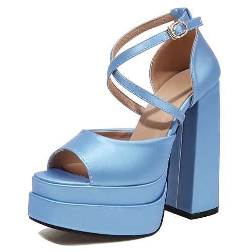 Lroey Reoly Damen Hohen Blockabsatz Sandals mit Plateau Square Toe Party Schuhe Ls900 Blau Gr 44 EU Lroey Reoly Damen Hohen Blockabsatz Sandals mit Plateau Square Toe Party Schuhe Ls900 Blau Gr 44 EU von Lroey Reoly