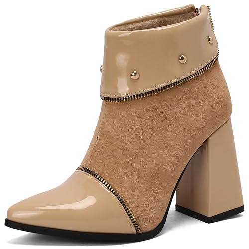 Lroey Reoly Damen Hohen Blockabsatz Stiefeletten Pointed Toe Daily Dx930 Aprikose Gr 34 EU von Lroey Reoly