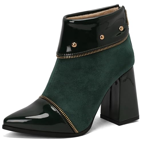 Lroey Reoly Damen Hohen Blockabsatz Stiefeletten Pointed Toe Daily Dx930 Grün Gr 35 EU von Lroey Reoly