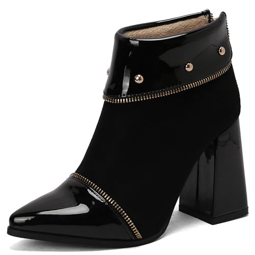 Lroey Reoly Damen Hohen Blockabsatz Stiefeletten Pointed Toe Daily Dx930 Schwarz Gr 44 EU von Lroey Reoly