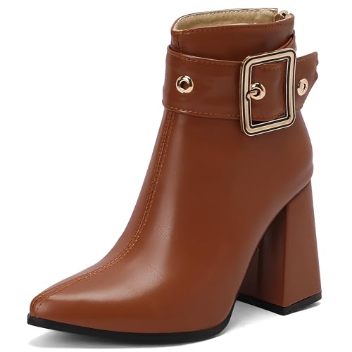 Lroey Reoly Damen Hohen Blockabsatz Stiefeletten Pointed Toe Kleid Stiefeletten Dx941 Braun Gr 35 EU von Lroey Reoly