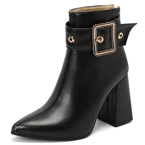 Lroey Reoly Damen Hohen Blockabsatz Stiefeletten Pointed Toe Kleid Stiefeletten Dx941 Schwarz Gr 34 EU von Lroey Reoly