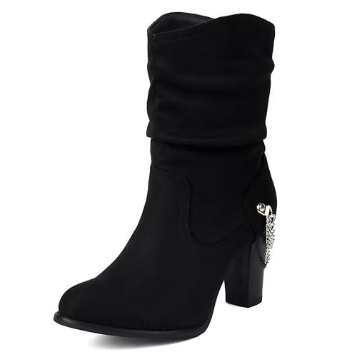 Lroey Reoly Damen Hohen Blockabsatz Stiefeletten Runde Zehen Abend Dx938 Schwarz-Ms Gr 38 EU von Lroey Reoly