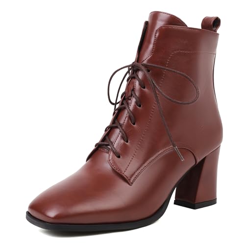Lroey Reoly Damen Hohen Blockabsatz Stiefeletten Square Toe Kleid Stiefeletten Dx959 Rot Gr 39 EU von Lroey Reoly