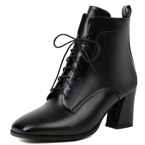 Lroey Reoly Damen Hohen Blockabsatz Stiefeletten Square Toe Kleid Stiefeletten Dx959 Schwarz Gr 40 EU von Lroey Reoly