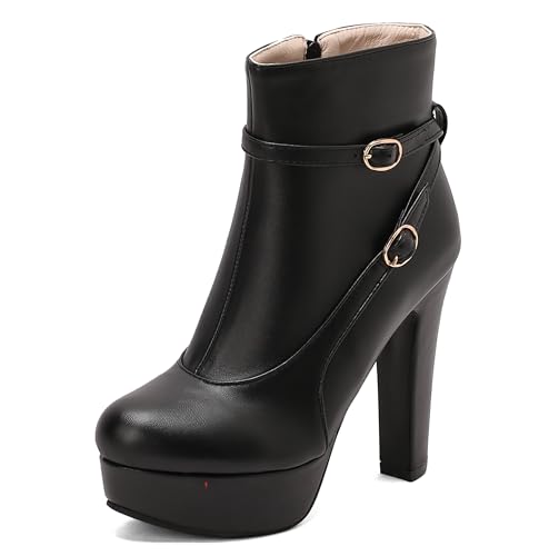 Lroey Reoly Damen Hohen Blockabsatz Stiefeletten mit Plateau Runde Zehen Abend Dx967 Schwarz Gr 35 EU von Lroey Reoly