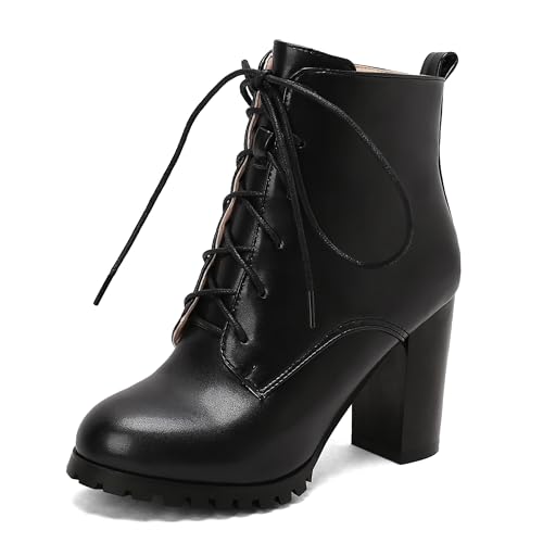 Lroey Reoly Damen Hohen Blockabsatz Stiefeletten mit Plateau Runde Zehen Daily Dx929 Schwarz Gr 48 EU von Lroey Reoly