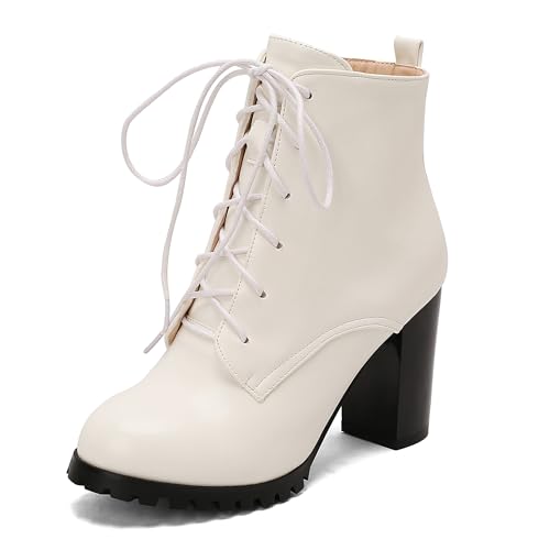 Lroey Reoly Damen Hohen Blockabsatz Stiefeletten mit Plateau Runde Zehen Daily Dx929 Weiß Gr 36 EU von Lroey Reoly