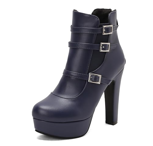 Lroey Reoly Damen Hohen Blockabsatz Stiefeletten mit Plateau Runde Zehen Daily Dx966 Blau Gr 43 EU von Lroey Reoly