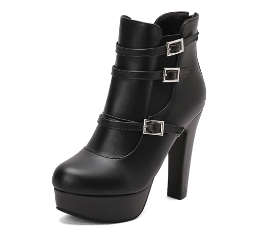 Lroey Reoly Damen Hohen Blockabsatz Stiefeletten mit Plateau Runde Zehen Daily Dx966 Schwarz Gr 50 EU von Lroey Reoly