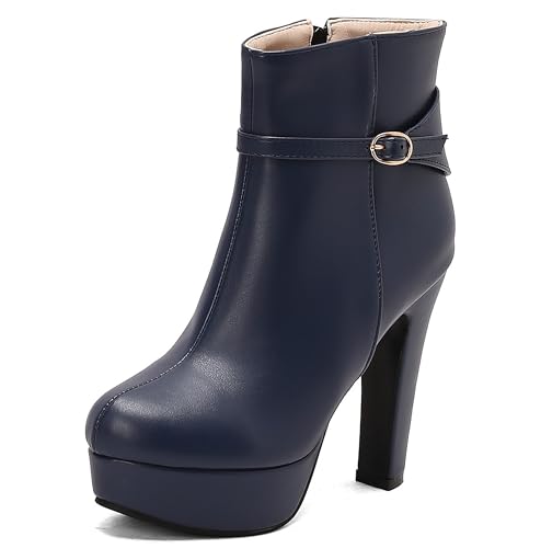 Lroey Reoly Damen Hohen Blockabsatz Stiefeletten mit Plateau Runde Zehen Daily Dx968 Blau Gr 45 EU von Lroey Reoly
