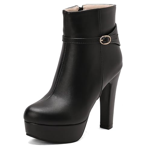 Lroey Reoly Damen Hohen Blockabsatz Stiefeletten mit Plateau Runde Zehen Daily Dx968 Schwarz Gr 46 EU von Lroey Reoly