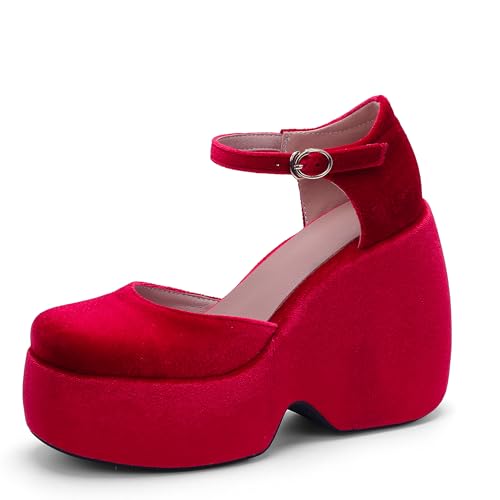 Lroey Reoly Damen Hohen Keilabsatz Sandals mit Plateau Runde Zehen Abendschuhe Ls797 Rot Gr 41 EU Lroey Reoly Damen Hohen Keilabsatz Sandals mit Plateau Runde Zehen Abendschuhe Ls797 Rot Gr 41 EU von Lroey Reoly
