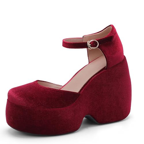 Lroey Reoly Damen Hohen Keilabsatz Sandals mit Plateau Runde Zehen Abendschuhe Ls797 Rotwein Gr 40 EU Lroey Reoly Damen Hohen Keilabsatz Sandals mit Plateau Runde Zehen Abendschuhe Ls797 Rotwein Gr 40 EU von Lroey Reoly