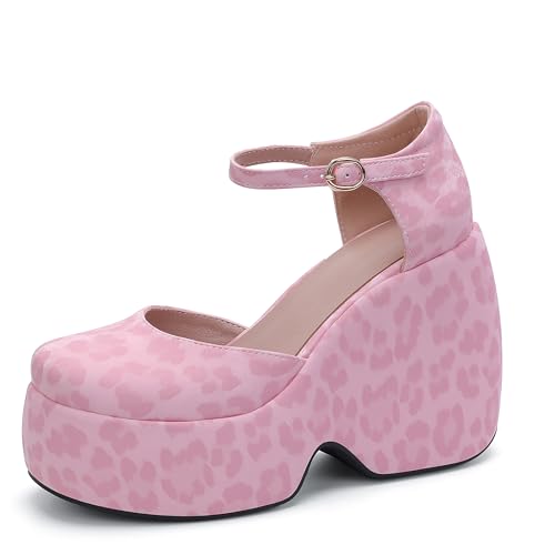 Lroey Reoly Damen Hohen Keilabsatz Sandals mit Plateau Runde Zehen Daily Schuhe Ls796 Pink Gr 38 EU von Lroey Reoly