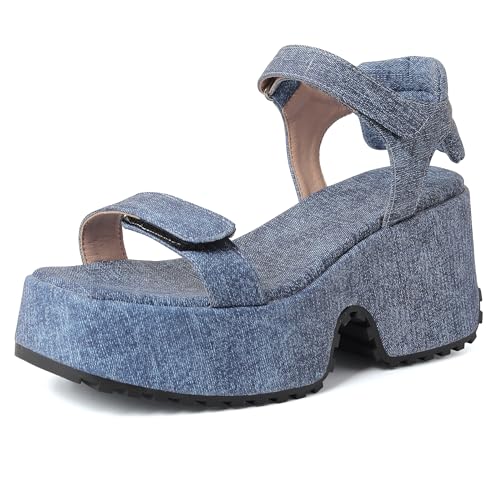 Lroey Reoly Damen Hohen Keilabsatz Sandals mit Plateau Square Toe Daily Schuhe Ls798 Blau Gr 38 EU Lroey Reoly Damen Hohen Keilabsatz Sandals mit Plateau Square Toe Daily Schuhe Ls798 Blau Gr 38 EU von Lroey Reoly