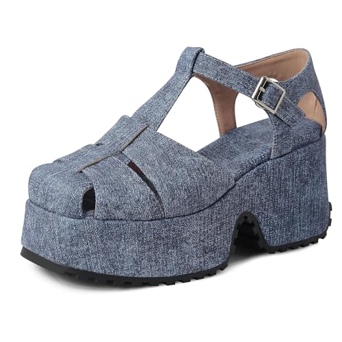Lroey Reoly Damen Hohen Keilabsatz Sandals mit Plateau Square Toe Daily Schuhe Ls800 Blau Gr 40 EU Lroey Reoly Damen Hohen Keilabsatz Sandals mit Plateau Square Toe Daily Schuhe Ls800 Blau Gr 40 EU von Lroey Reoly