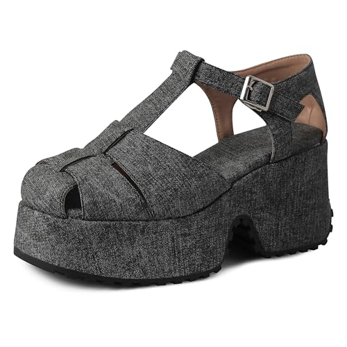Lroey Reoly Damen Hohen Keilabsatz Sandals mit Plateau Square Toe Daily Schuhe Ls800 Grau Gr 38 EU von Lroey Reoly