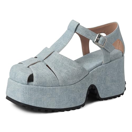 Lroey Reoly Damen Hohen Keilabsatz Sandals mit Plateau Square Toe Daily Schuhe Ls800 Light-Blau Gr 43 EU Lroey Reoly Damen Hohen Keilabsatz Sandals mit Plateau Square Toe Daily Schuhe Ls800 Light-Blau Gr 43 EU von Lroey Reoly