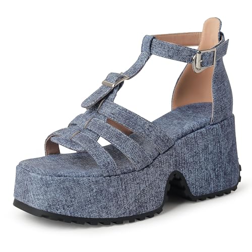 Lroey Reoly Damen Hohen Keilabsatz Sandals mit Plateau Square Toe Daily Schuhe Ls801 Blau Gr 41 EU Lroey Reoly Damen Hohen Keilabsatz Sandals mit Plateau Square Toe Daily Schuhe Ls801 Blau Gr 41 EU von Lroey Reoly