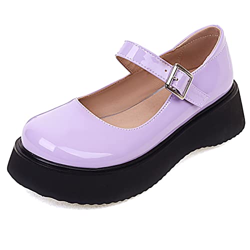 Lroey Reoly Damen Keilabsatz Mary Jane Schuhe, Mittlere Fersenpumpe Runde Zehen Schnalle Party Schuhe mit Plateau Mode Jswefg Violett Gr 40 EU Lroey Reoly Damen Keilabsatz Mary Jane Schuhe, Mittlere Fersenpumpe Runde Zehen Schnalle Party Schuhe mit Plateau Mode Jswefg Violett Gr 40 EU von Lroey Reoly