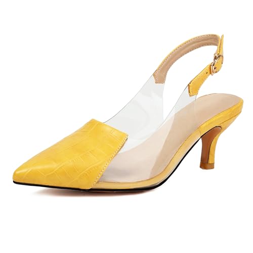 Lroey Reoly Damen Kitten Heel Sandals Pointed Toe Abendschuhe Ls939 Gelb Gr 40 EU von Lroey Reoly