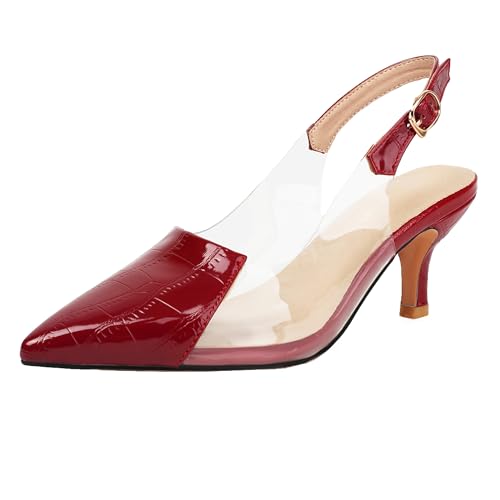 Lroey Reoly Damen Kitten Heel Sandals Pointed Toe Abendschuhe Ls939 Rot Gr 41 EU von Lroey Reoly
