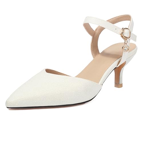 Lroey Reoly Damen Kitten Heel Sandals Pointed Toe Daily Schuhe Ls940 Weiß Gr 42 EU von Lroey Reoly