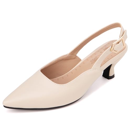 Lroey Reoly Damen Kitten Heel Sandals Pointed Toe Kleid Sandale Ls1093 Beige Gr 54 EU von Lroey Reoly