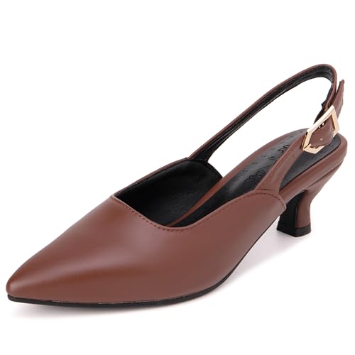Lroey Reoly Damen Kitten Heel Sandals Pointed Toe Kleid Sandale Ls1093 Dark-Braun Gr 32 EU von Lroey Reoly