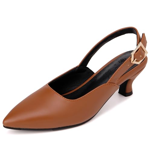 Lroey Reoly Damen Kitten Heel Sandals Pointed Toe Kleid Sandale Ls1093 Light-Braun Gr 44 EU von Lroey Reoly