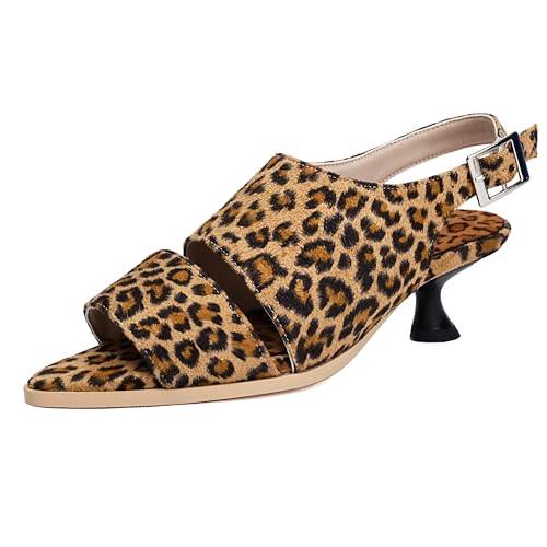 Lroey Reoly Damen Kitten Heel Sandals Pointed Toe Party Schuhe Ls793 Leopard-Print Gr 41 EU von Lroey Reoly