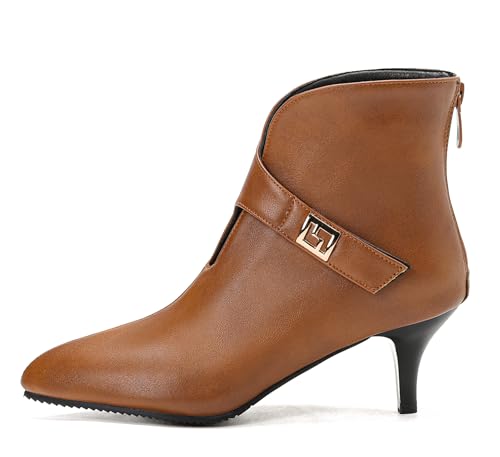Lroey Reoly Damen Kitten Heel Stiefeletten Pointed Toe Kleid Stiefeletten Dx948 Braun Gr 41 EU von Lroey Reoly