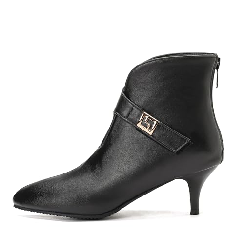 Lroey Reoly Damen Kitten Heel Stiefeletten Pointed Toe Kleid Stiefeletten Dx948 Schwarz Gr 37 EU von Lroey Reoly