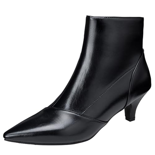Lroey Reoly Damen Kitten Heel Stiefeletten Pointed Toe Kleid Stiefeletten Dx952 Schwarz Gr 48 EU von Lroey Reoly