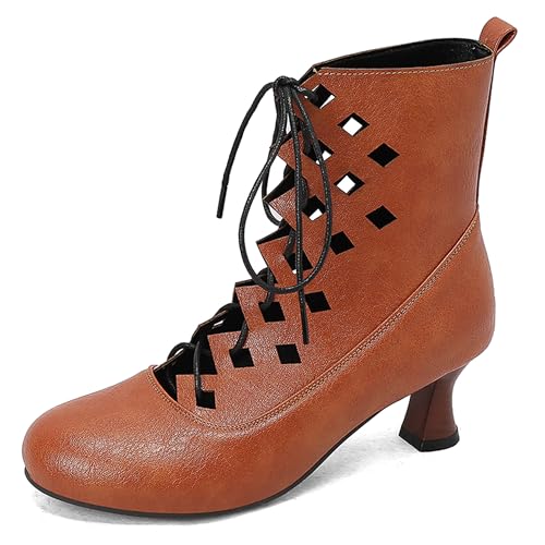 Lroey Reoly Damen Kitten Heel Stiefeletten Runde Zehen Daily Dx960 Gelb-Braun Gr 40 EU von Lroey Reoly