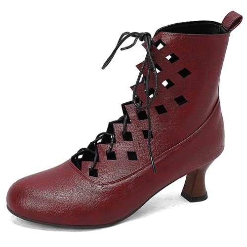 Lroey Reoly Damen Kitten Heel Stiefeletten Runde Zehen Daily Dx960 Rotwein Gr 45 EU von Lroey Reoly