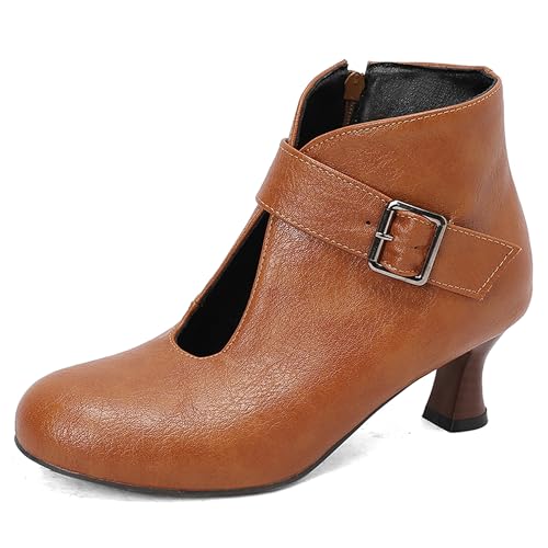 Lroey Reoly Damen Kitten Heel Stiefeletten Runde Zehen Daily Dx961 Gelb-Braun Gr 47 EU von Lroey Reoly